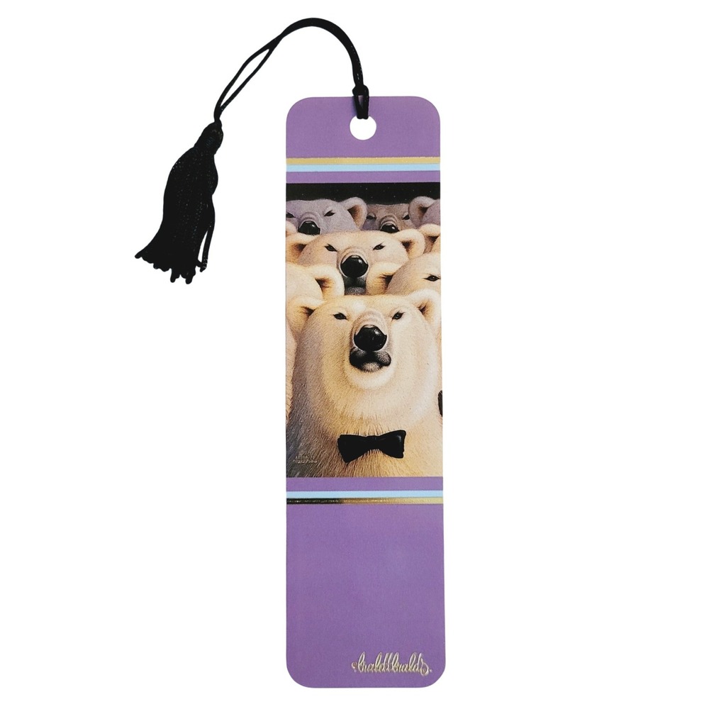 Vintage 90s Polar Bears Bow Ties Bookmark- Braldt Bralds- 1995 Antioch KBO-12297